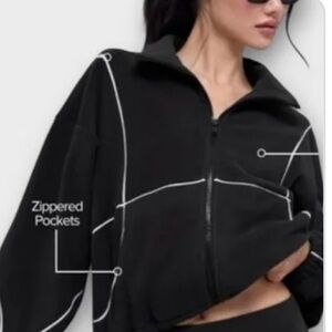 New Alo Black Fleece Zippered Jacket with White Accents